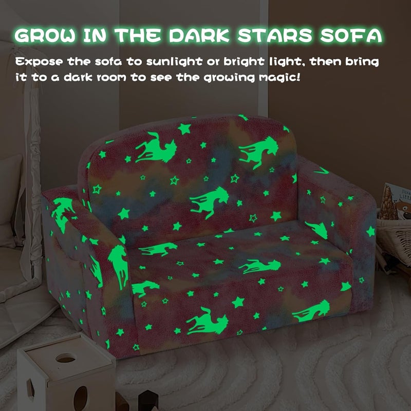 Foryoomi Extra Wide Kids Couch, Kids Sofa, Toddler Sofa, Glow in The Dark, 2-in-1 Soft Toddler Couch with Blanket and Pillow, Pink - Image 5